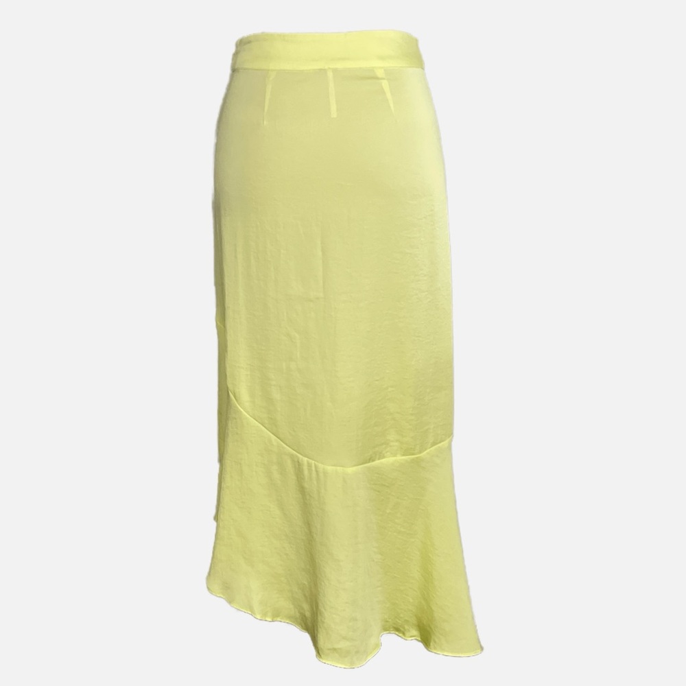 Free People Satin‎ Asymmetrical Lola Slit Midi Skirt Neon Yellow Size 2 - Picture 3 of 10